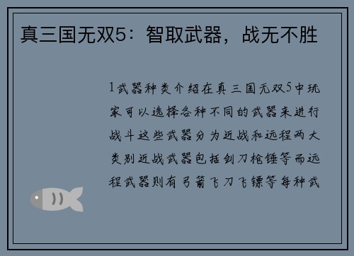 真三国无双5：智取武器，战无不胜