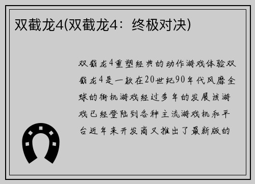 双截龙4(双截龙4：终极对决)